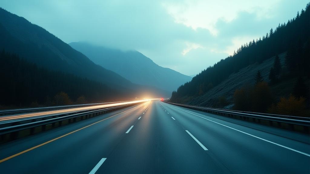 Moderne Autobahninfrastruktur mit Bergen im Hintergrund